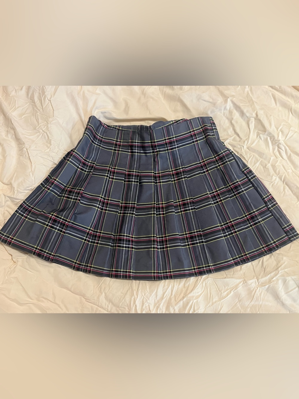 No Boundaries Grey & Pink Pleated Mini Skirt with Stripes